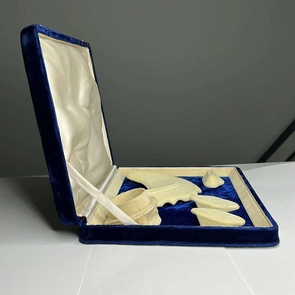 Vintage Blue Velvet 5 Celluloid Jewelry Box